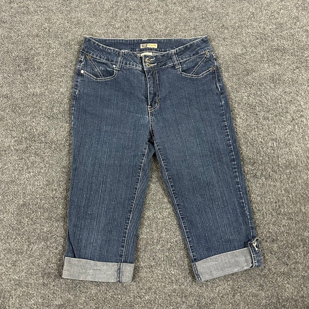 Faded Glory Capri Jeans Womens Size 8 Blue Stretch Dark Rinse Cuffed Cropped